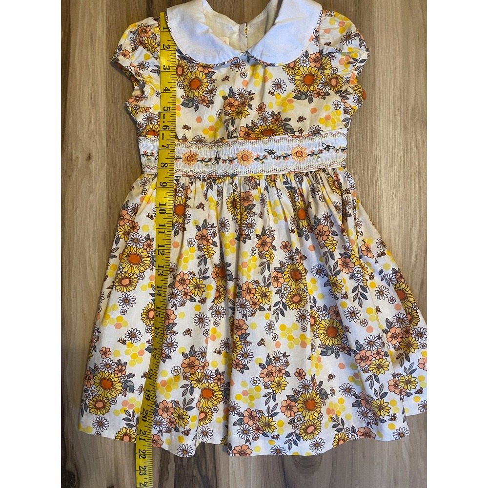 Bonnie Jean Girls 3T Floral Sunflower Smocked Peter Pan Collar Dress B2-12628-DS - Picture 4 of 6